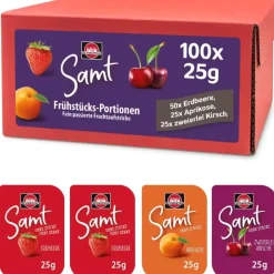 Schwartau SamtErdbeere, Aprikose, Sauerkirsche, Schwarzkirsche Konfitüre, 100 St.