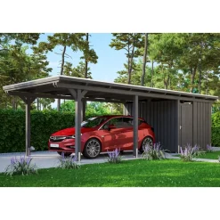 SKANHOLZ Carport Emsland 3,54 x 8,46 m grau mit Abstellraum