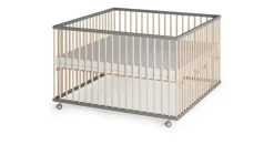 Sämann Laufgitter mit Matratze Cloud Air – Schlupfsprossen grau/natur Premium | Gr.: 120x120 cm,