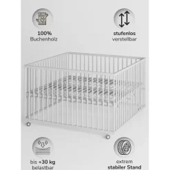 Sämann Laufgitter weiß Premium – make a difference. Holz, Echtholz,Buche, 120x74x120 cm Babymöbel, Laufstall Baby