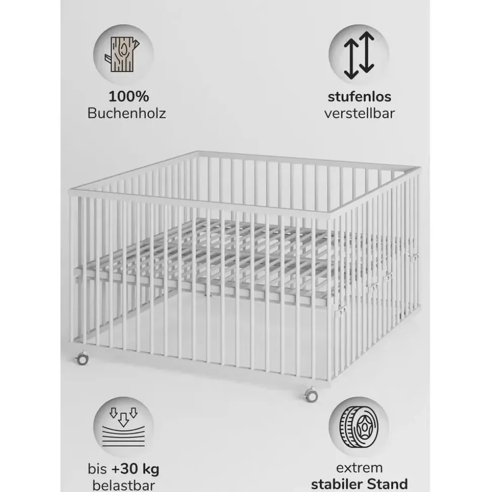 Sämann Laufgitter weiß Premium – make a difference. Holz, Echtholz,Buche, 120x74x120 cm Babymöbel, Laufstall Baby