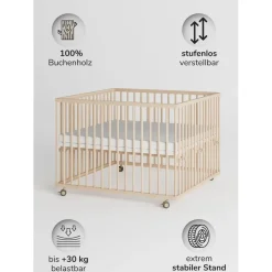 Sämann – make a difference. Laufgitter natur Holz, Echtholz,Buche, 100x74x100 cm Babymöbel, Laufstall Baby