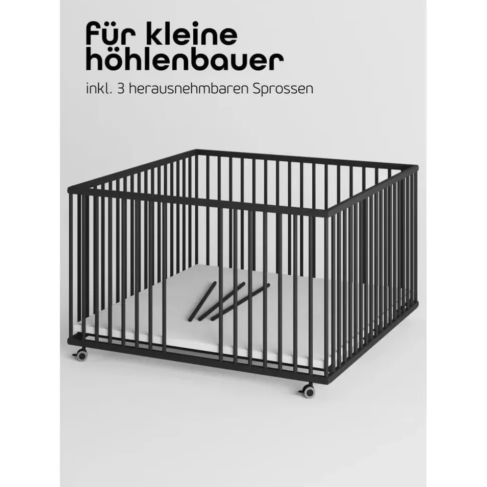 Sämann & Schlupfsprossen - Black Edition - Premium | Gr.: 120x120 cm Babymöbel, Laufstall Baby