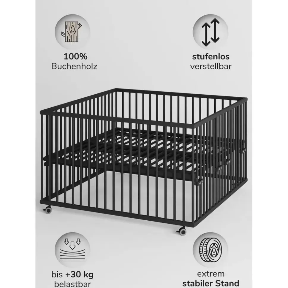 Sämann & Schlupfsprossen - Black Edition - Premium | Gr.: 120x120 cm Babymöbel, Laufstall Baby