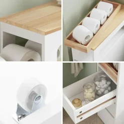 SoBuy Badezimmerschrank mit Rollen, und 3 Schubladen 65x23x82cm Badezimmer,
