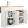 SoBuy Kücheninsel mit ausziehbarer Arbeitsplatte, Weiß-Natur 113x91x(44-69) cm