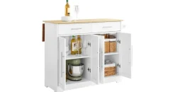 SoBuy Kücheninsel mit ausziehbarer Arbeitsplatte, Weiß-Natur 113x91x(44-69) cm