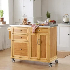 SoBuy Kücheninsel rollbar Bambus