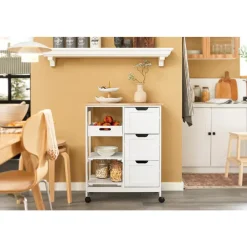 SoBuy Küchenwagen mit Rollen, Weiß 68x85x38cm, bis 50kg