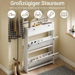 SoBuy Schuhkipper 80 x 107 x 19 cm mit Schublade / weiß