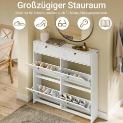 SoBuy Schuhschrank 100 x 107 x 19 cm mit 2 Schubladen / weiß