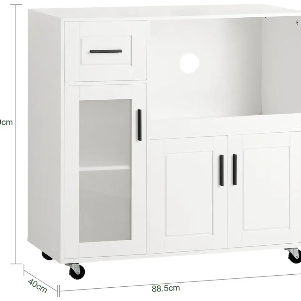 SoBuy Sideboard auf Rollen Küchenwagen Mikrowellenschrank Rollwagen FSB78-W