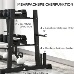 sportnow Hantelständer Stahl schwarz 3 Ablagen bis 200 kg belastbar