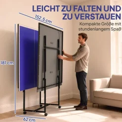 sportnow Tischtennisplatte Klappbar Indoor mit Rollen Blau
