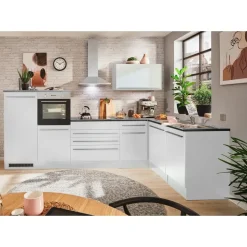 Stella Trading Winkelküche Jazz L-Form 320 cm Hochglanz grau