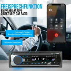 strex Autoradio Bluetooth für alle Fahrzeuge - USB, AUX und Freisprecheinrichtung - Fernbedienung, - EIN-DIN-Autoradio mit integriertem Mikrofon