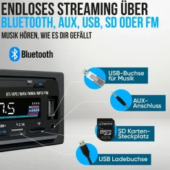 strex Autoradio Bluetooth für alle Fahrzeuge - USB, AUX und Freisprecheinrichtung - Fernbedienung, - EIN-DIN-Autoradio mit integriertem Mikrofon