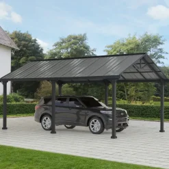 Sunjoy Carport Eiger 6,10 x 3,67 m grau pulverbeschichtet