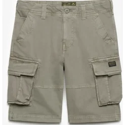 Superdry Cargobermudas "CORE CARGO SHORT", Herren, Gr. 36, N-Gr, light khaki grün, Web, Obermaterial: 98% Baumwolle, 2% Elasthan, unifarben, straight fit knielang, Hosen, Straight Fit, mit Reißverschluss und 1-Knopf-Verschluss, knielang