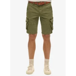 Superdry Cargobermudas "CORE CARGO SHORT", Herren, Gr. 28, N-Gr, grün (chive grün), Web, Obermaterial: 97% Baumwolle, 3% Elasthan, unifarben, straight fit knielang, Hosen, Straight Fit, mit Reißverschluss und 1-Knopf-Verschluss, knielang