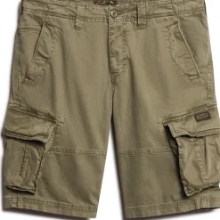 Superdry Cargobermudas "CORE CARGO SHORT", Herren, Gr. 28, N-Gr, grün (chive grün), Web, Obermaterial: 97% Baumwolle, 3% Elasthan, unifarben, straight fit knielang, Hosen, Straight Fit, mit Reißverschluss und 1-Knopf-Verschluss, knielang