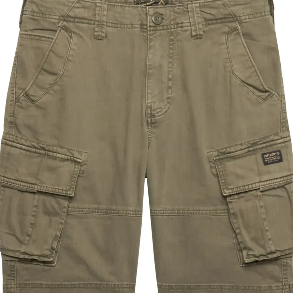 Superdry Cargobermudas "CORE CARGO SHORT", Herren, Gr. 28, N-Gr, grün (chive grün), Web, Obermaterial: 97% Baumwolle, 3% Elasthan, unifarben, straight fit knielang, Hosen, Straight Fit, mit Reißverschluss und 1-Knopf-Verschluss, knielang