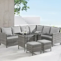 Svita Madison Rattan-Lounge Ecksofa grau