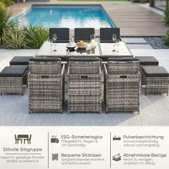 Swing&Harmonie Vegas Polyrattan Sitzgruppe Esstisch schwarz