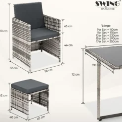 Swing&Harmonie Vegas Polyrattan Sitzgruppe Esstisch schwarz