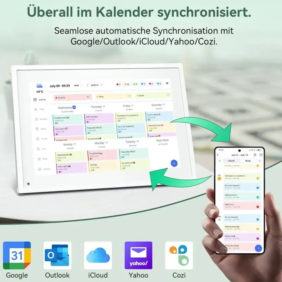 tabwee P10 10,1 Zoll Digitaler Kalender und Desktop Bilderrahmen mit Touchscreen, WLAN, 1280x800, 16:10, Multi-Device-Sync und Sharing, - Weiß