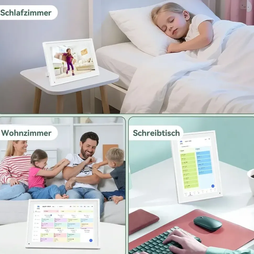 tabwee P10 10,1 Zoll Digitaler Kalender und Desktop Bilderrahmen mit Touchscreen, WLAN, 1280x800, 16:10, Multi-Device-Sync und Sharing, - Weiß