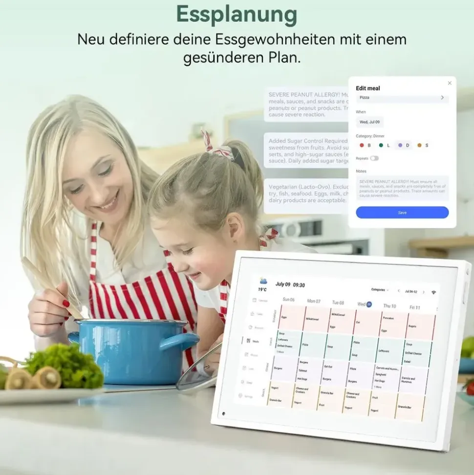 tabwee P10 10,1 Zoll Digitaler Kalender und Desktop Bilderrahmen mit Touchscreen, WLAN, 1280x800, 16:10, Multi-Device-Sync und Sharing, - Weiß