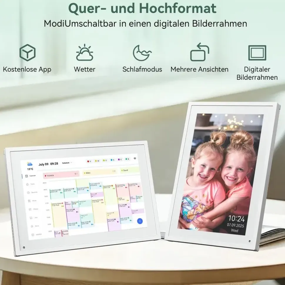 tabwee P10 10,1 Zoll Digitaler Kalender und Desktop Bilderrahmen mit Touchscreen, WLAN, 1280x800, 16:10, Multi-Device-Sync und Sharing, - Weiß