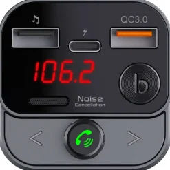 Technaxx FMT1700BT Bluetooth 5.3 FM Transmitter mit Bass-Boost, Dual Fast Charging USB-C & QC3.0, Freisprechen, Musikstreaming, USB-Wiedergabe, Batteriespannungsanzeige, 12–24V Auto Adapter