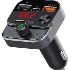 Technaxx FMT1700BT Bluetooth 5.3 FM Transmitter mit Bass-Boost, Dual Fast Charging USB-C & QC3.0, Freisprechen, Musikstreaming, USB-Wiedergabe, Batteriespannungsanzeige, 12–24V Auto Adapter