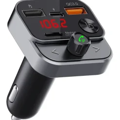 Technaxx FMT1700BT Bluetooth 5.3 FM Transmitter mit Bass-Boost, Dual Fast Charging USB-C & QC3.0, Freisprechen, Musikstreaming, USB-Wiedergabe, Batteriespannungsanzeige, 12–24V Auto Adapter