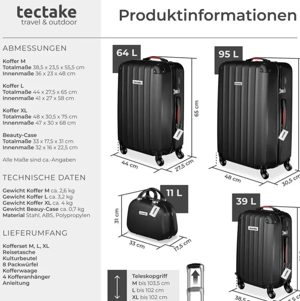 Tectake Cleo Koffer-Set 19-tlg. schwarz