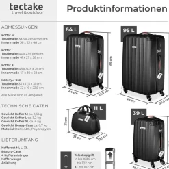 Tectake Koffer-Set 4-tlg. schwarz