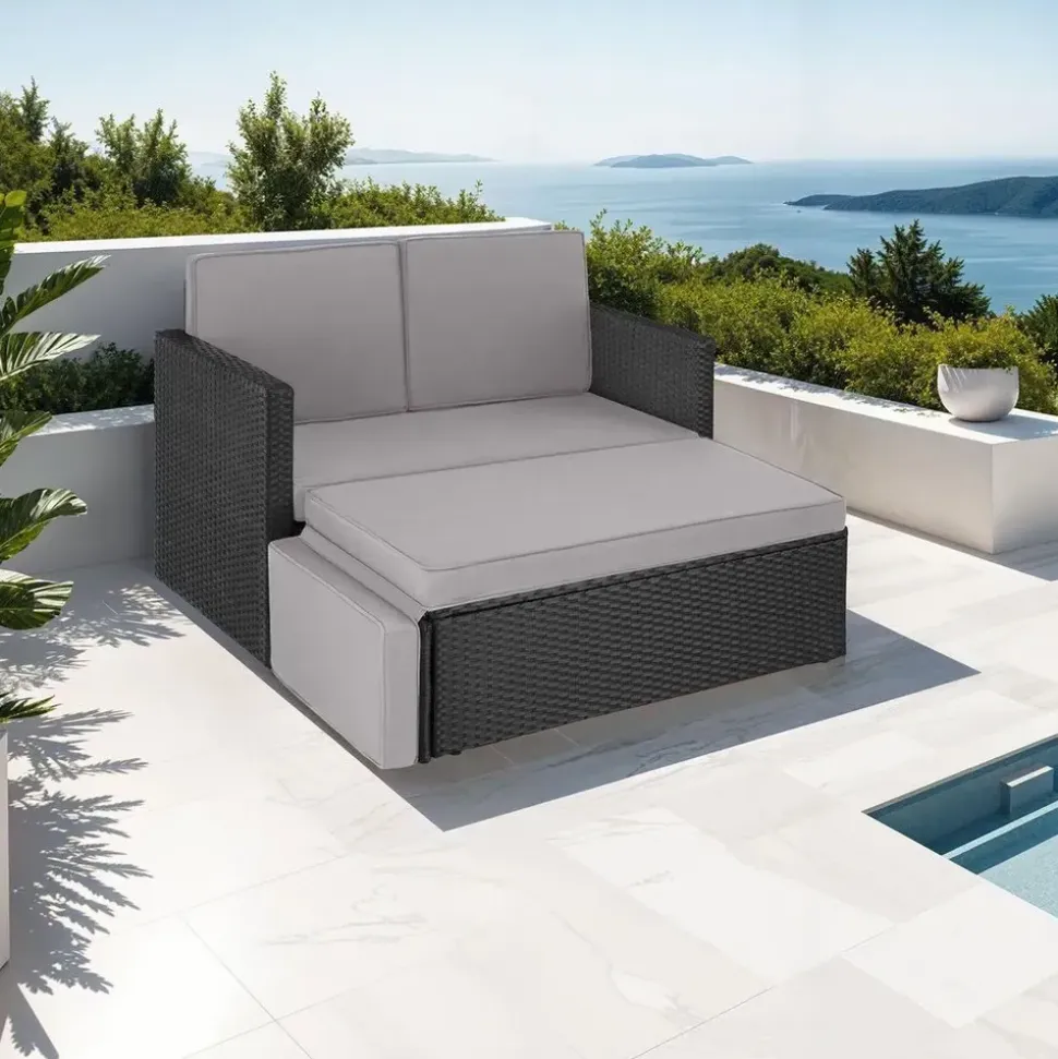 Tectake Korfu Rattan Lounge 2-Sitzer schwarz