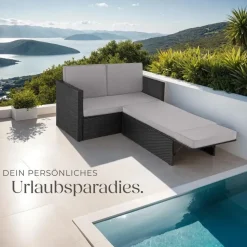 Tectake Korfu Rattan Lounge 2-Sitzer schwarz