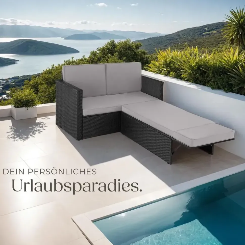 Tectake Korfu Rattan Lounge 2-Sitzer schwarz
