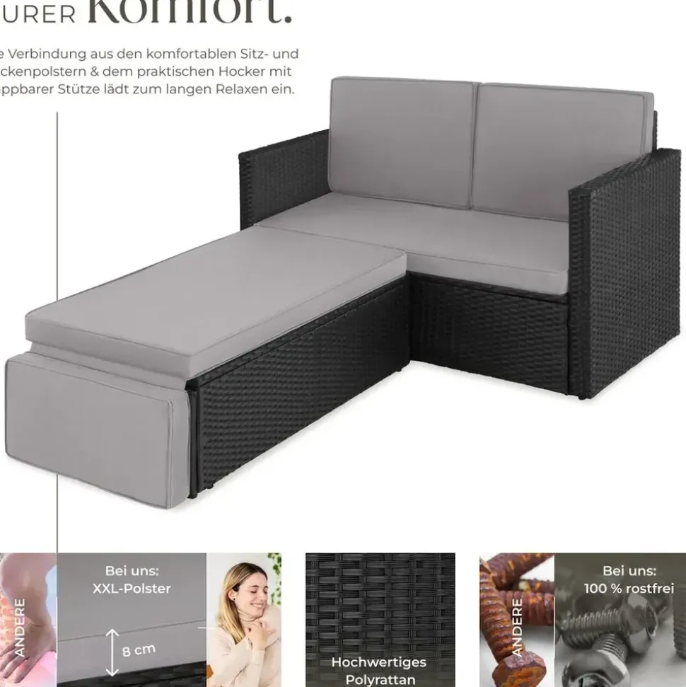 Tectake Korfu Rattan Lounge 2-Sitzer schwarz