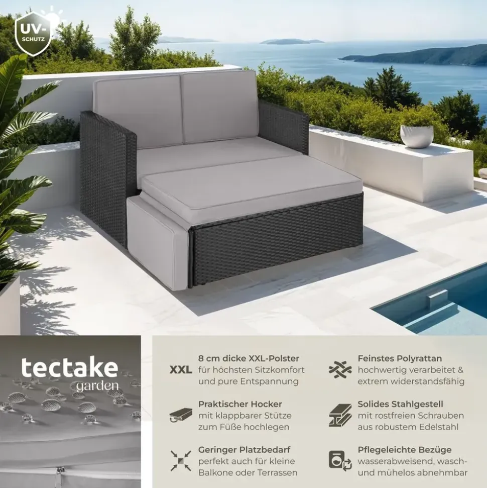 Tectake Korfu Rattan Lounge 2-Sitzer schwarz