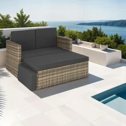 Tectake Korfu Rattan Lounge 2-Sitzer beige