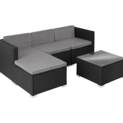 Tectake Lignano Rattan Lounge 5-tlg. Schwarz