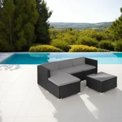 Tectake Lignano Rattan Lounge 5-tlg. Schwarz