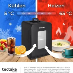 Tectake Mini-Kühlschrank 2 in 1 27 l 31 cm hoch Schwarz