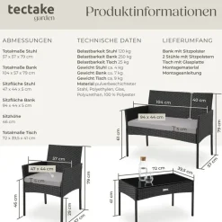Tectake Rattan Gartenset 4-tlg. Schwarz