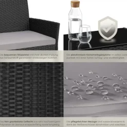Tectake Rattan Gartenset 4-tlg. Schwarz