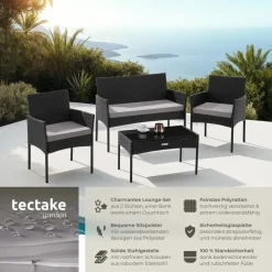 Tectake Rattan Gartenset 4-tlg. Schwarz